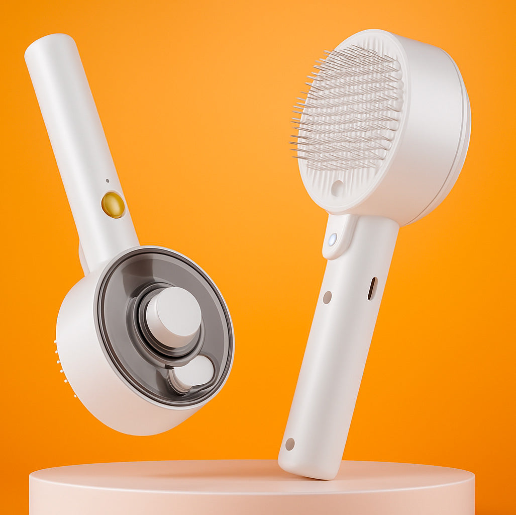 Double Brosse auto-nettoyante pour chien et chat – modèle blanc
